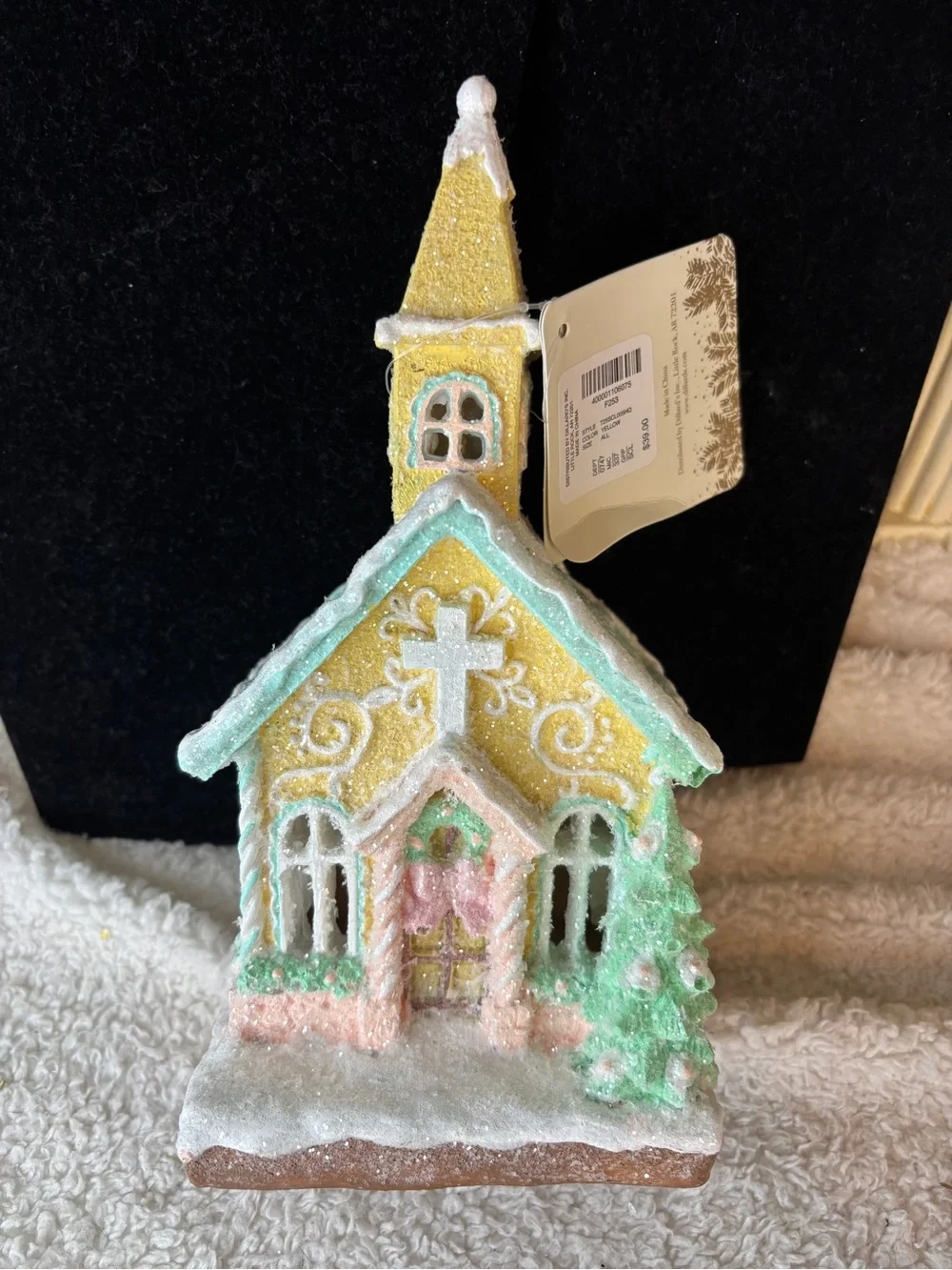 Trimesetter Village Church Holiday Glitter 9” Tall Light Up New/Flaw on the tree